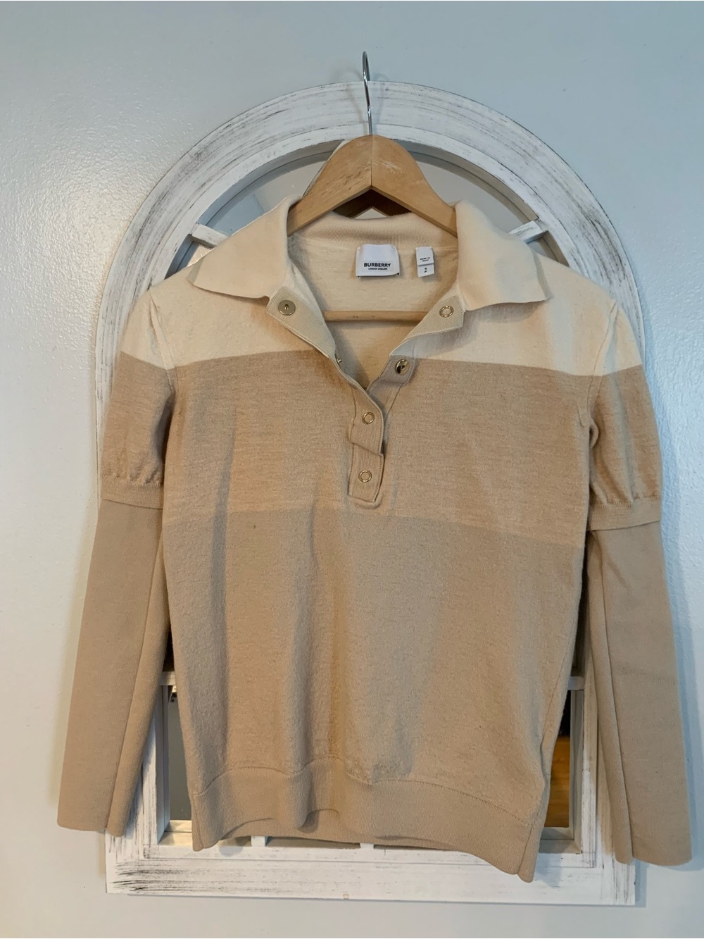 Burberry Beige & Cream Button-Front Knit Polo